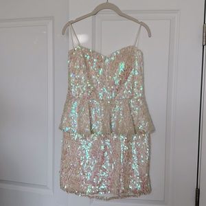 Eras Tour Inspired Vintage 90s deb White Pastel Iridescent Strapless Sequin Mini